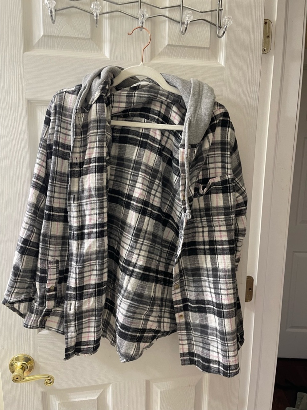Plaid Button-Down Shirt with Hood